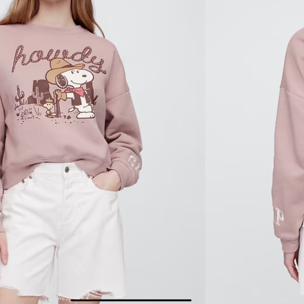 NWT Women’s GAP Factory Dusty Pink Snoopy Graphic Sweatshirt - Picture 5 of 8